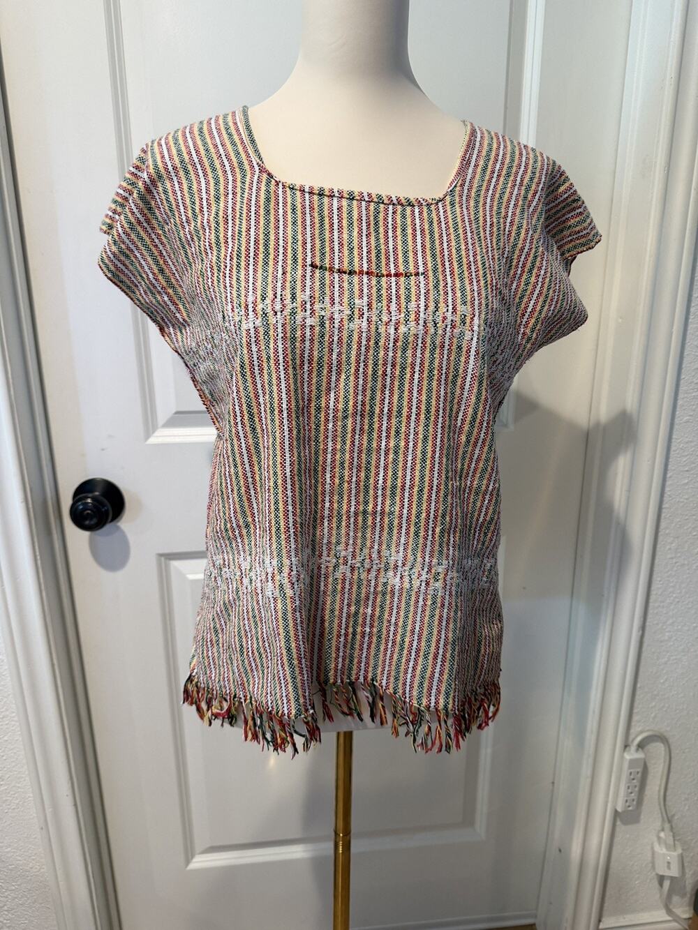 Free Size Pedal Loom Handmade Woven Mexican Pancho Lightweight Rasta Top